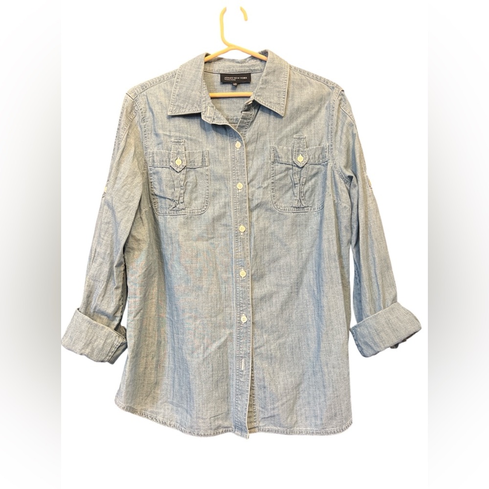 Jones New York Vintage Button Down Denim Shirt Size L Long Sleeve Pockets